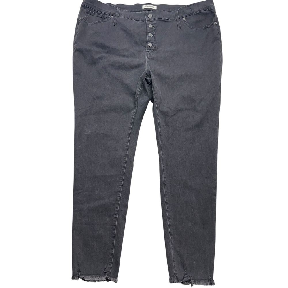 Madewell Jeans Womens 37 Black 9in Mid-Rise Skinny Button Fly‎ Raw Hem Stretch